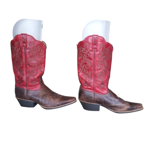 TWISTED X Pointed Gorgeous Red & Brown Embroidered Western Boots Sz 9.5 B. - Picture 4 of 16